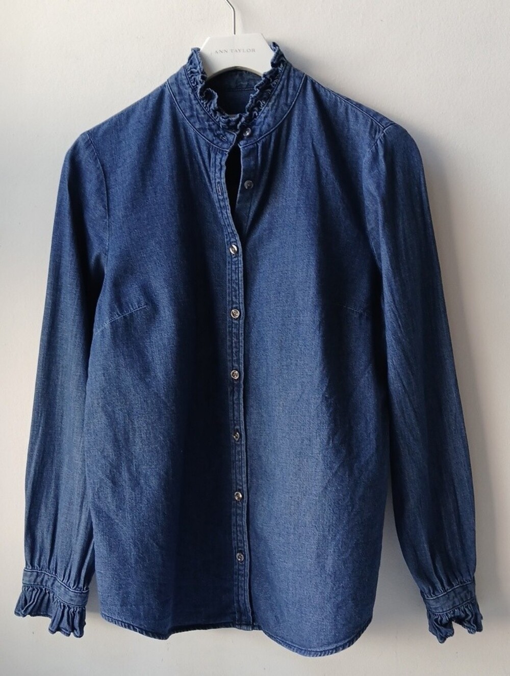J. Crew Ruffle Neck Jean Shirt Women's XS
